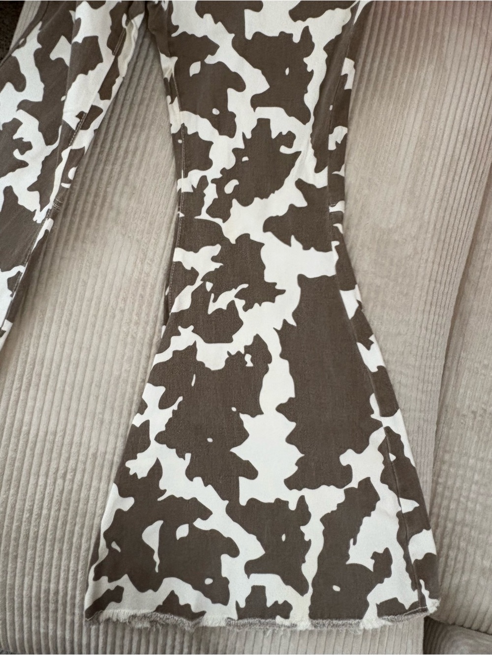 Lucky & Blessed Brown and Cream Cow Print Flare Jeans Size 14 - Picture 6 of 9